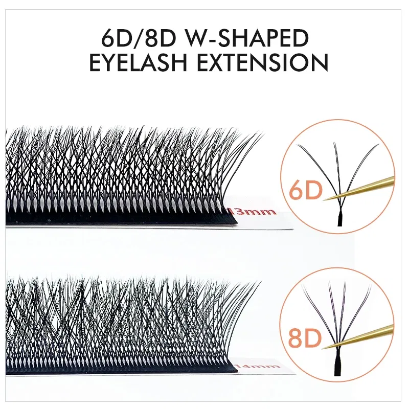Color: Brushed Chrome, Curl: D, Thickness: 0.07mm, Length: 8mm - NATUHANA 3D 4D WW  Shaped Eyelash extensions 0.07mm C D L LU Curl Premade Fans Faux Mink Volume Lashes Korean Make Up Tool