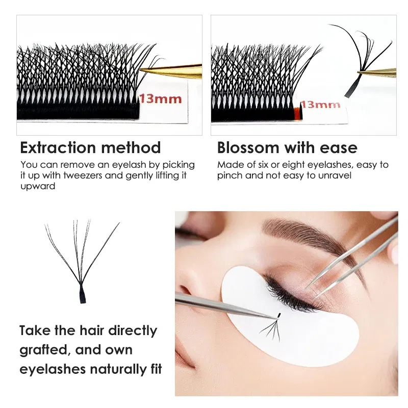 Color: Brushed Chrome, Curl: D, Thickness: 0.07mm, Length: 8mm - NATUHANA 3D 4D WW  Shaped Eyelash extensions 0.07mm C D L LU Curl Premade Fans Faux Mink Volume Lashes Korean Make Up Tool