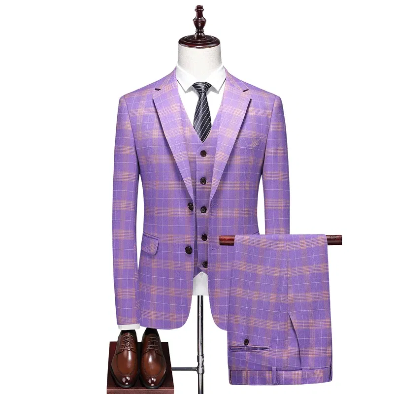 Color: Beige, Size: XXL - High-End Three-Piece Men's Wedding Suit with Vest And Trousers Fashion Business Casual Groom's Dress All-In-One