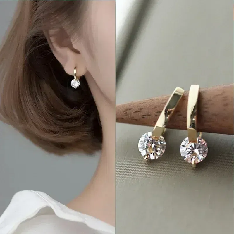 Metal Color: Dark green - 2024 New Fashion Gold Color Round Zircon Simple Drop Dangle Earrings for Women Charm Korean Hoop Jewelry Wedding Birthday Gift