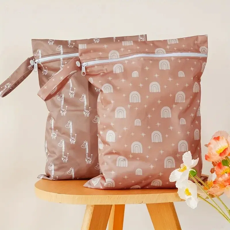 Color: Gold - HappyFlute 2PCS 26*36CM Reusable Wet Dry Bag Waterproof Leak-Proof Quick-Drying For Nappy Changing Eco-Friendly Travel Wetbag