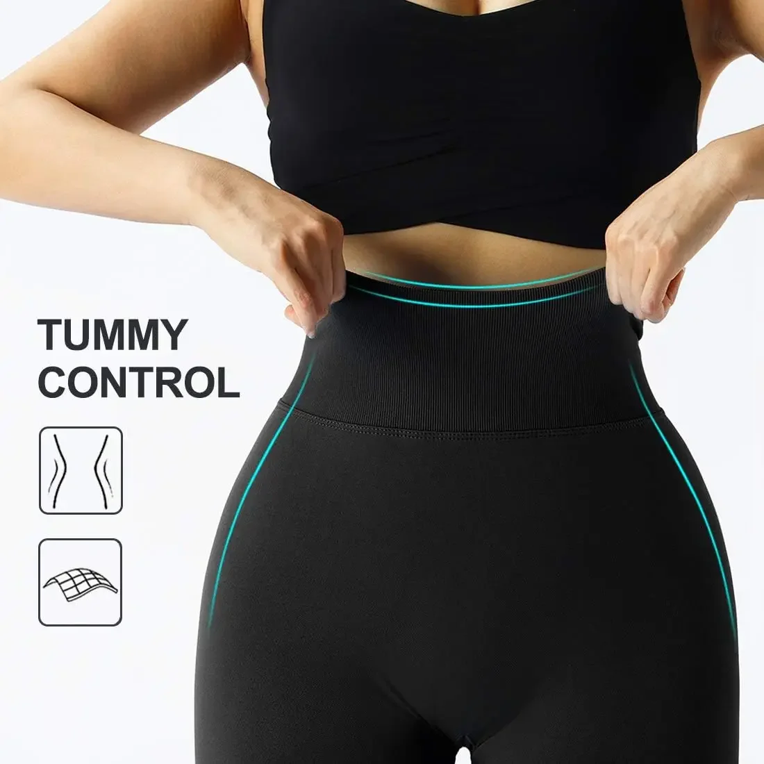 Color: Navy Blue, Size: S - Knitted Seamless Fitness Leggings GYM Pants Women High Waist Push Up Leggings Tight Peach Buttocks Yoga Pants