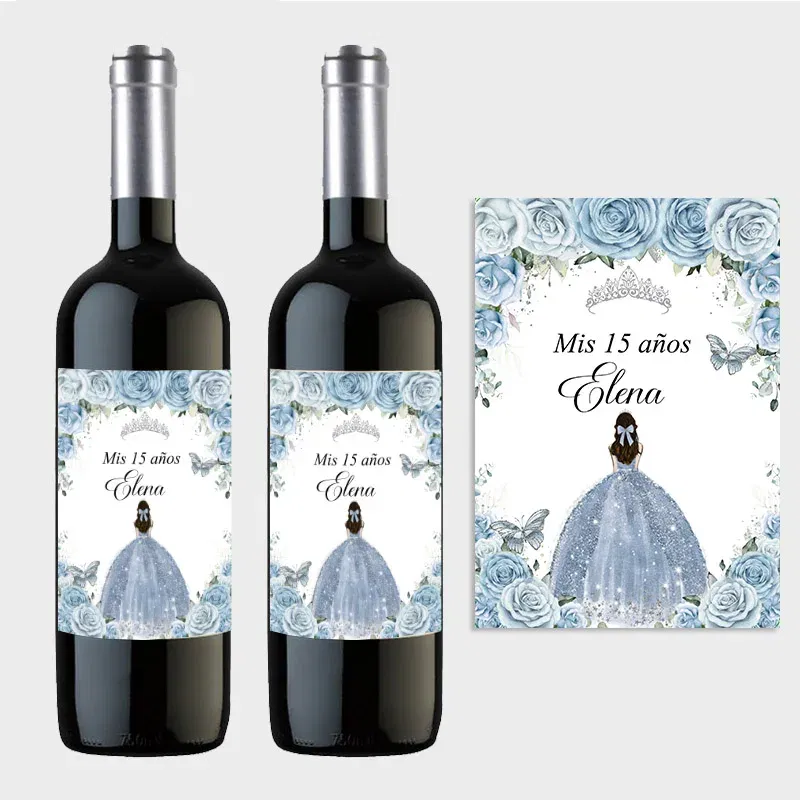 Color: light yellow - 20pcs Custom Mis 15 A?±os XV Mis Quince Wine Bottle Labels Stickers Customize 15th/16th Girls Birthday Party Decor Labels Crown