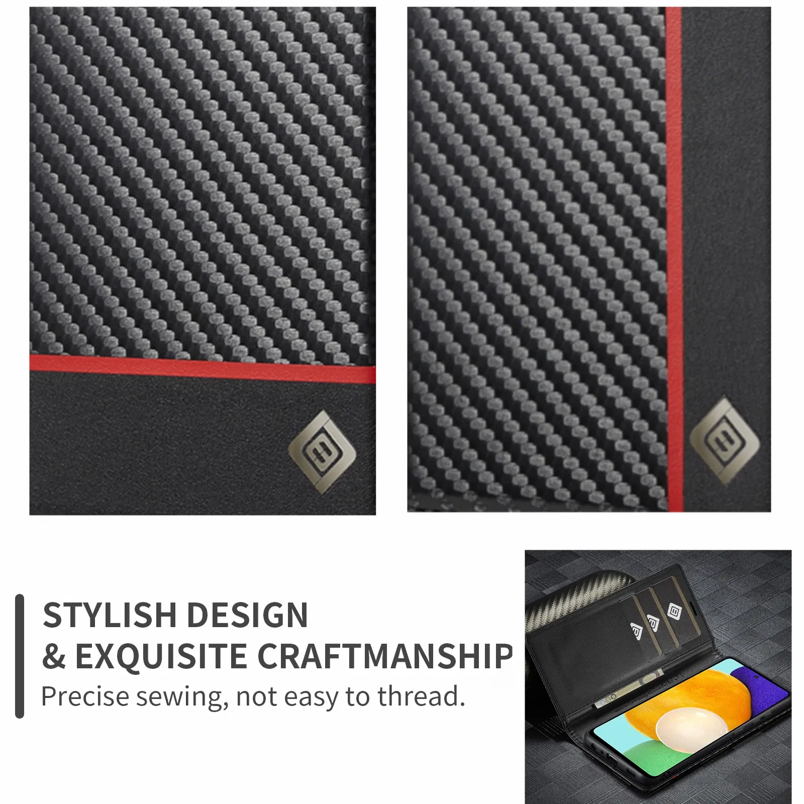 Color: Blue, Material: NEOPRENE - Carbon Fiber Leather Case for Samsung A14 A24 A34 A54 5G A13 A23 A33 A53 Galaxy A52 A72 A32 A12 A04S A02S Wallet Card Slot Cover