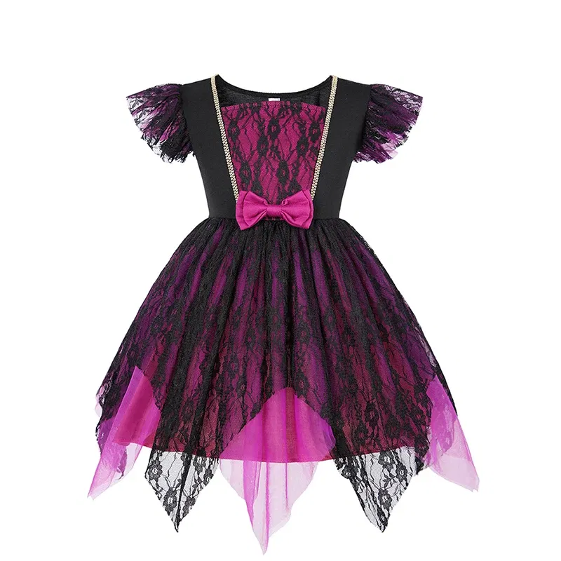 Color: PURPLE, Kid Size: 11 - Halloween Witch Tutu Dress for Girls Handmade Mesh Bat Wizard Cosplay Costumes with Hat Broom Toddler Evil Party Clothes Set