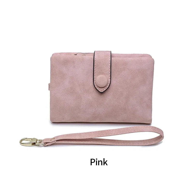 Color: Pink - MIYIN 2024 New Wallet Women's Short Korean Cute Buckle Double Discount Multi Card Change Handbag