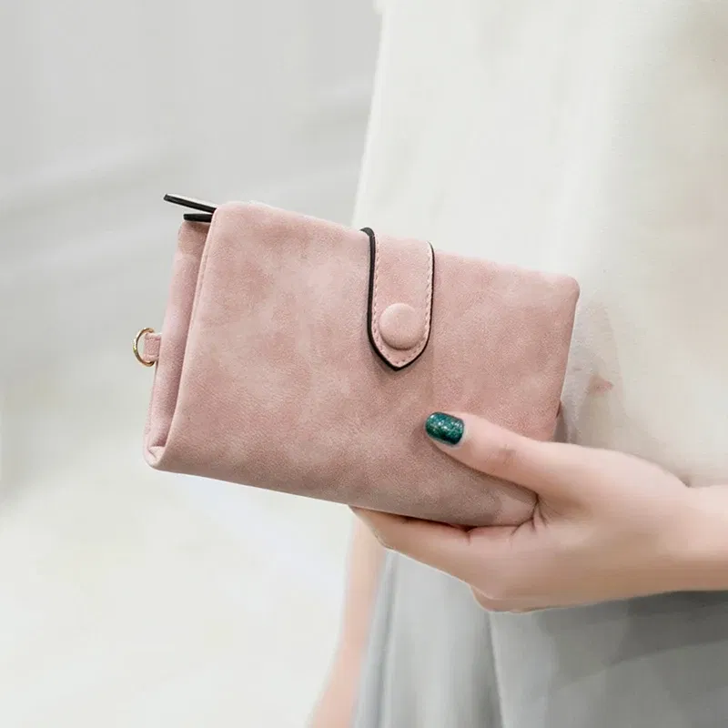 Color: Pink - MIYIN 2024 New Wallet Women's Short Korean Cute Buckle Double Discount Multi Card Change Handbag