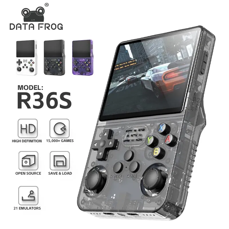 Color: Black - Data Frog R36S Retro Handheld Video Game Console Linux System 3.5 Inch IPS Screen R35S Plus Portable Pocket Video Player