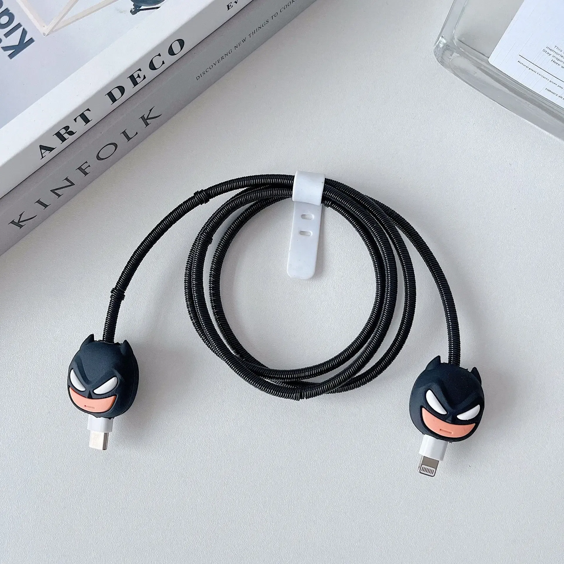 Color: Blue - 4pcs/set New Cute Cartoon Bite Data Cable Protection Case for Apple Huawei Charging Cable Universal Fall Protection Case