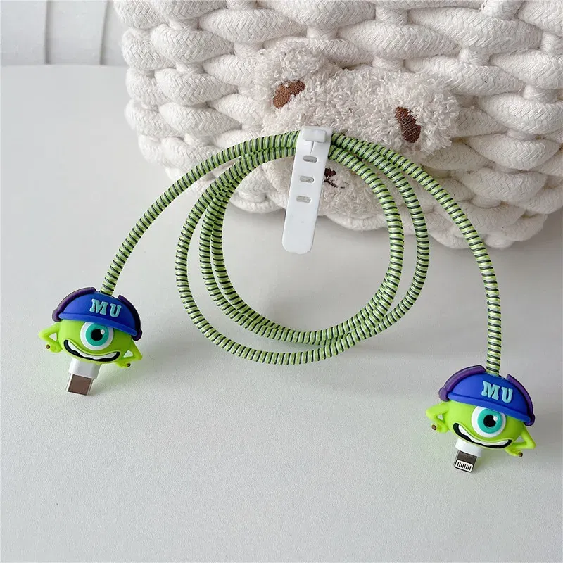 Color: Blue - 4pcs/set New Cute Cartoon Bite Data Cable Protection Case for Apple Huawei Charging Cable Universal Fall Protection Case