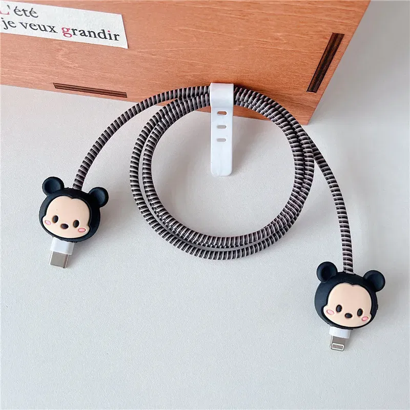 Color: Blue - 4pcs/set New Cute Cartoon Bite Data Cable Protection Case for Apple Huawei Charging Cable Universal Fall Protection Case