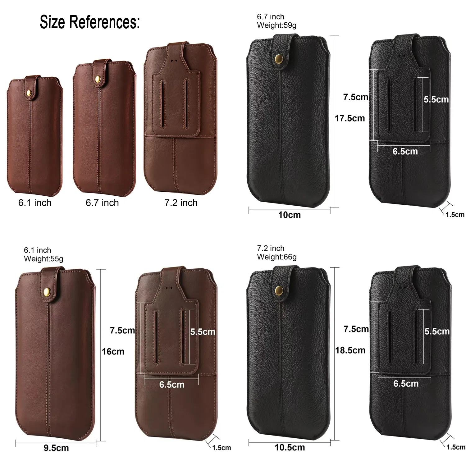 Color: black, Material: ABS - Genuine Leather 7.2 Phone Pouch Belt Clip Case For iPhone 16 15 14 13 Pro Max,Samsung S24 S23 Plus,Redmi Note 12 Waist Bag Cover