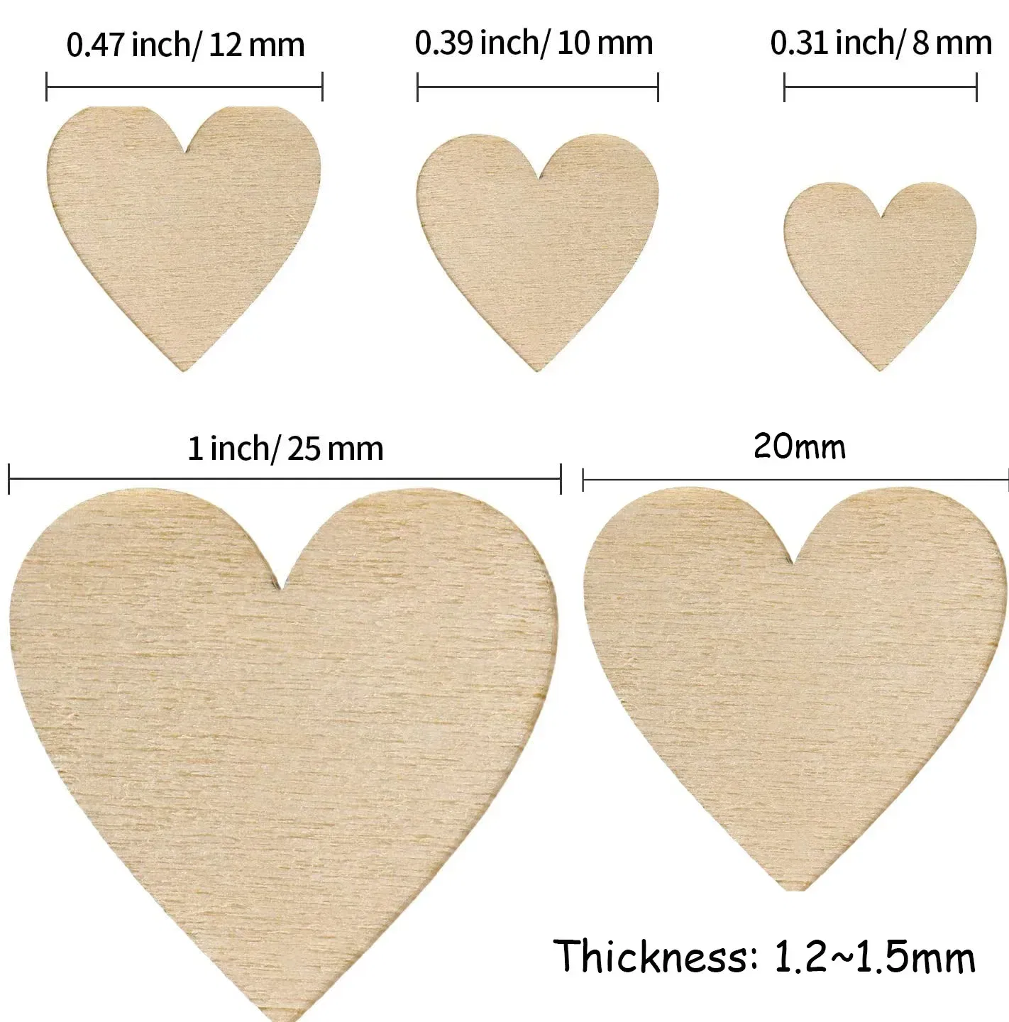 Color: Bubinga, Wood Thickness: 7mm - 1-10cm Unfinished Wooden Hearts Love Blank Wood Slices DIY Wooden Crafts For Christmas Painting Wedding Ornaments