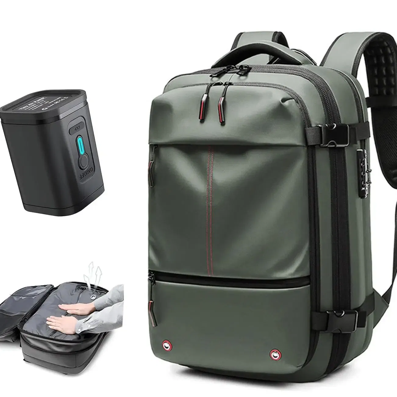Color: SKY BLUE - Airback Vacuum Compression Backpack with Vacuum Pump 60L Expandable Travel Backpack for Men Women Airline Approved Business Bag