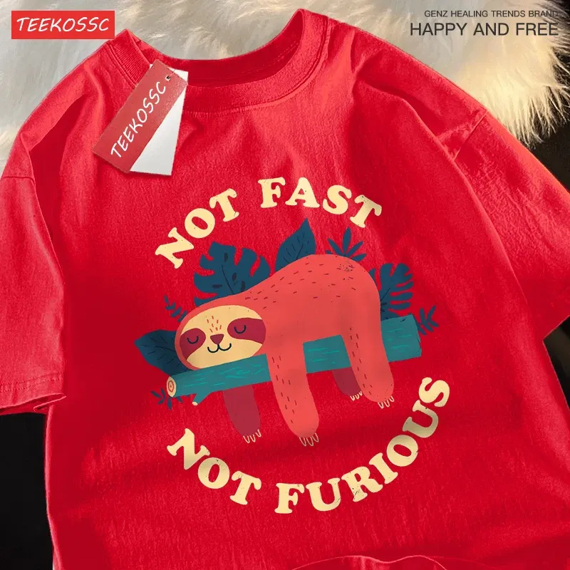 Color: green, Size: XXL - Not Fast Not Furious Cute Sloth Male T Shirts Hip Hop Crewneck Short Sleeve Summer Cotton Tops Casual Sweat Oversized T-Shirts