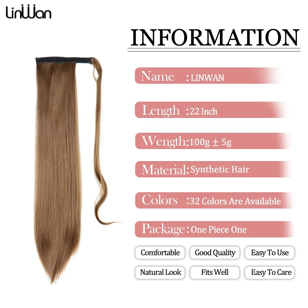 Color: Bug - LINWAN Synthetic Long Straight Wrap Around Clip In Ponytail Hair Extension Heat Reistan Pony Tail Fake Hair