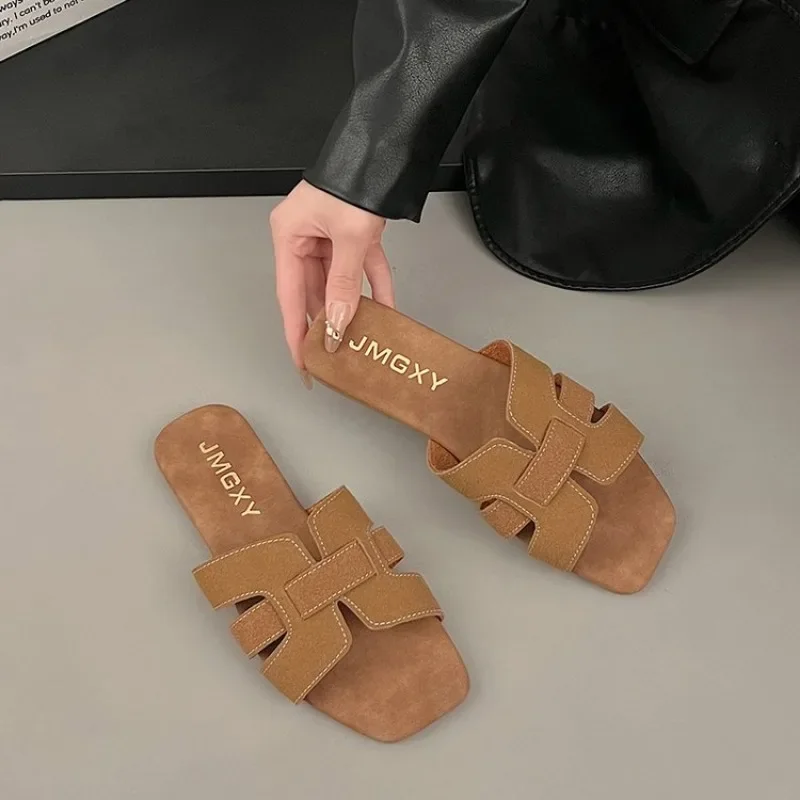 Color: black, Shoe Size: 37 - Summer New Women Slippers Flat Bottom Non-slip Outdoor Open Toe Beach Female Sandals Sexy Fashion Design Slides Woman Shoes