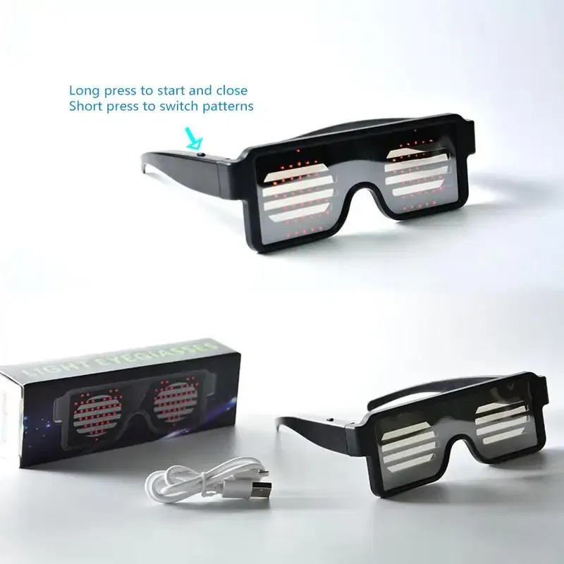 Color: Blue - LED Glasses Party Luminous Glasses USB Charge Neon Glass Glowing Christmas Flashing Light Glow Sunglasses Holiday Party Supplies