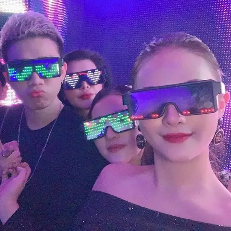 Color: Blue - LED Glasses Party Luminous Glasses USB Charge Neon Glass Glowing Christmas Flashing Light Glow Sunglasses Holiday Party Supplies