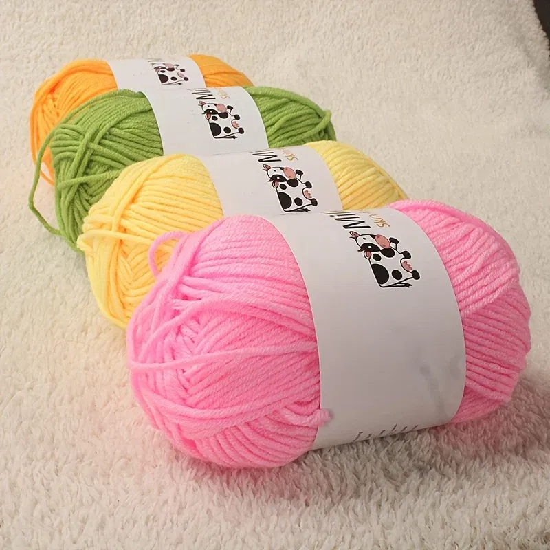 Color: WHITE - 150g 5-strand Milk Yarn Handmade Medium Thick DIY Woven Doll Sweater Flower Hat Scarf Yarn Ball