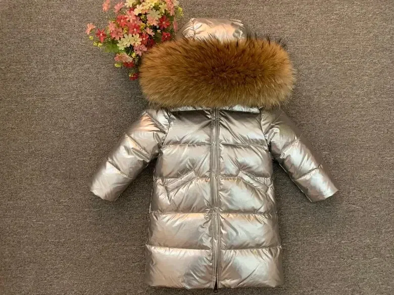 Color: Brown, Kid Size: 10 - Children Girl boy Winter real fur thickened down jackets 90 down Long Coat jacket overcoat baby kids clothing -30 outwear ws1245
