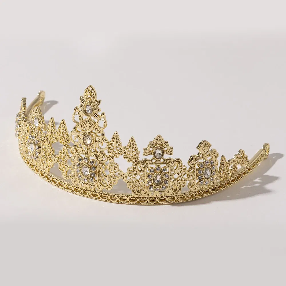Metal color: Blue white zinc plated - LUIZADA European Princess Queen Round Headdress Moroccan Bride Crystal Crown King Bride Headdress Wedding Hair Accessories