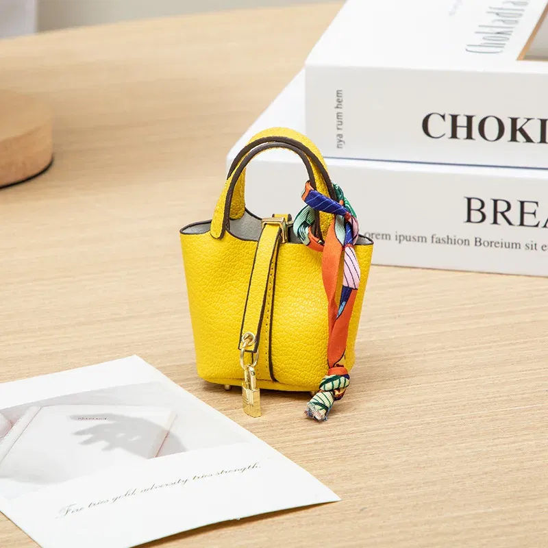 Color: Yellow - Mini Bag Pendant Keychain Hanging Accessory Zero Wallet Creative Portable Bracelet Bluetooth Earphone Bag Multifunctional