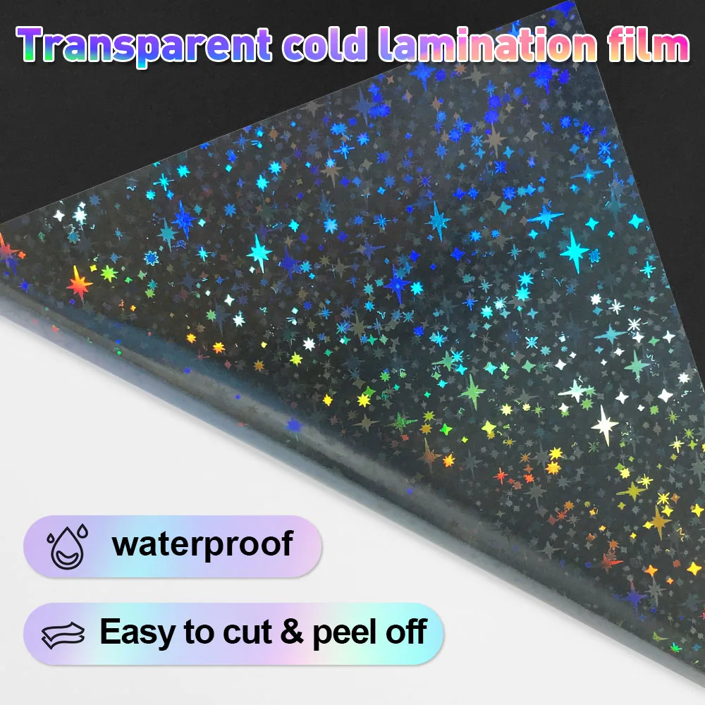 Color: Lavender - 10 Sheets Cold Laminating Film Paper A4 Sheet Self Adhesive Sticker Protect Photo Waterproof Transparent Star Lamination Film