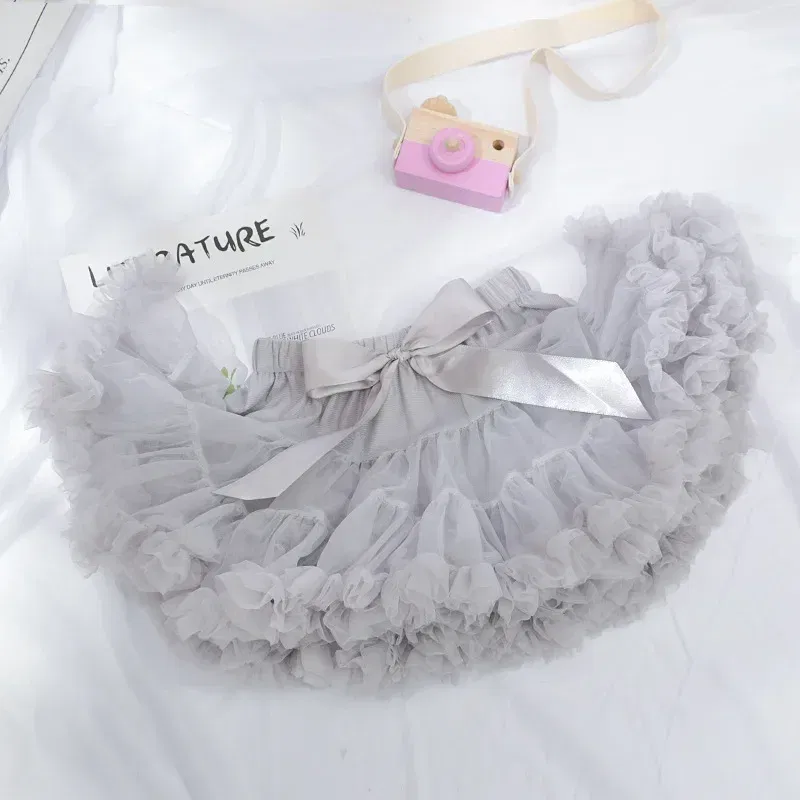 Color: GRAY, Kid Size: 4 - Baby Girls Tulle Tutu Skirt Ballerina Pettiskirt Fluffy Children Ballet Skirts For Party Dance Princess Girl Tulle Clothes 1-10Y