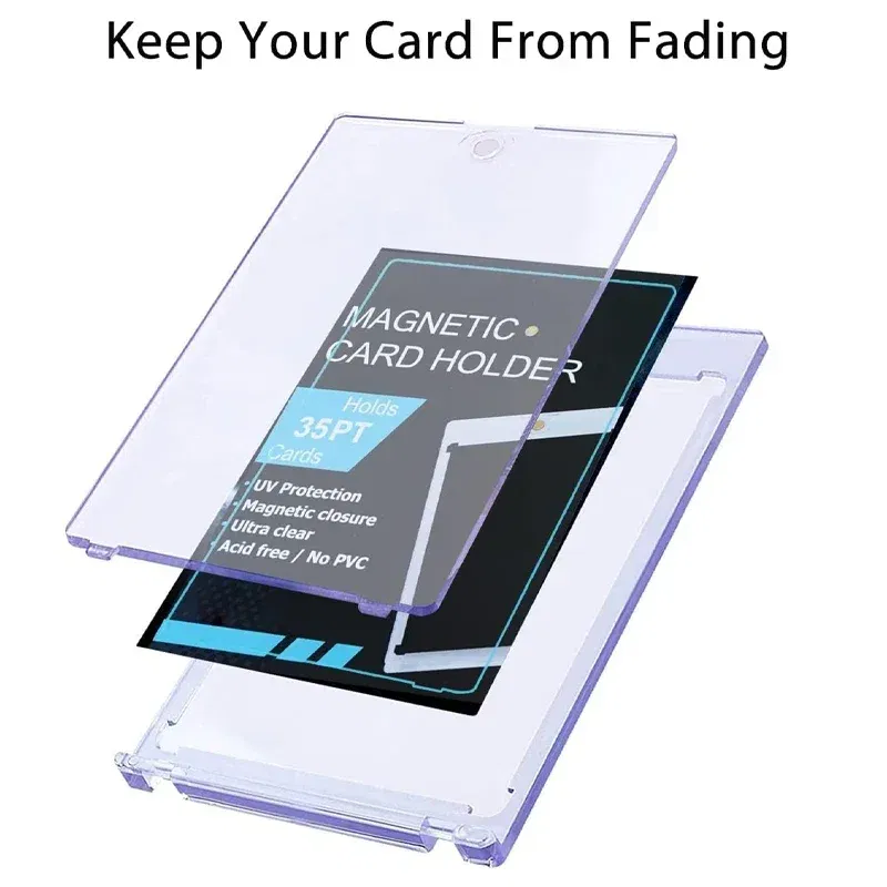 Color: grey - 10-1Pcs 35PT Hard Magnetic Card Holder for Kpop Idol Photo Cards Protective Sports Trading Card Toploaders Sleeves Display Case