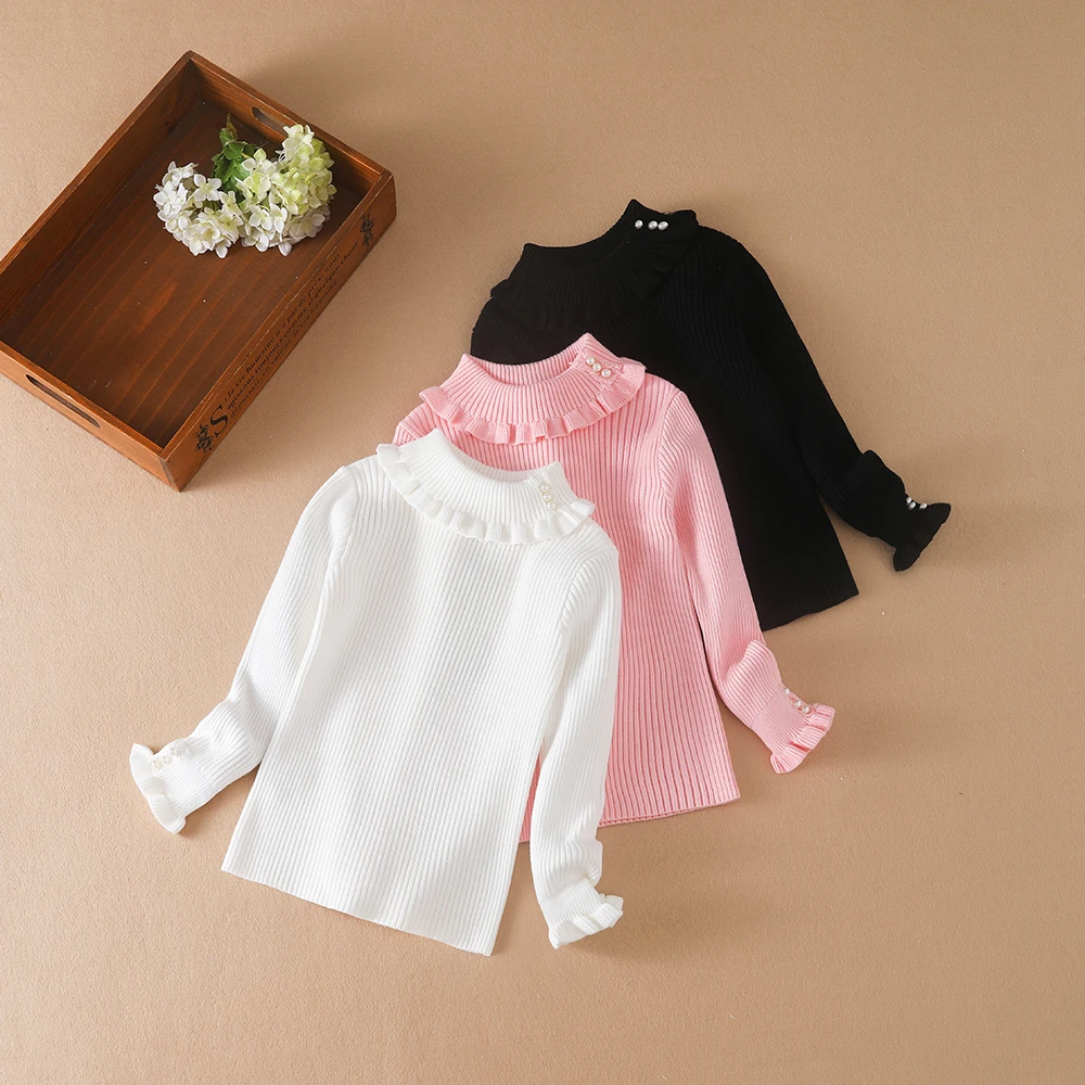 Color: Ivory, Kid Size: 12T - Girls Sweater 2025 New Winter Children Clothes Kids Tops Warm Knitwear Kids Sweater Baby Girls Turtleneck Sweaters