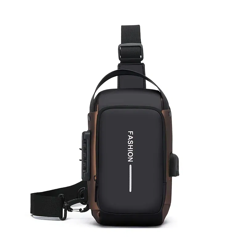 Color: black - Durable Oxford Fabric Men's Sling Bag - Stylish Motorcycle Crossbody Chest Pack with Phone Pocket, Zip Closure for Daily Commute