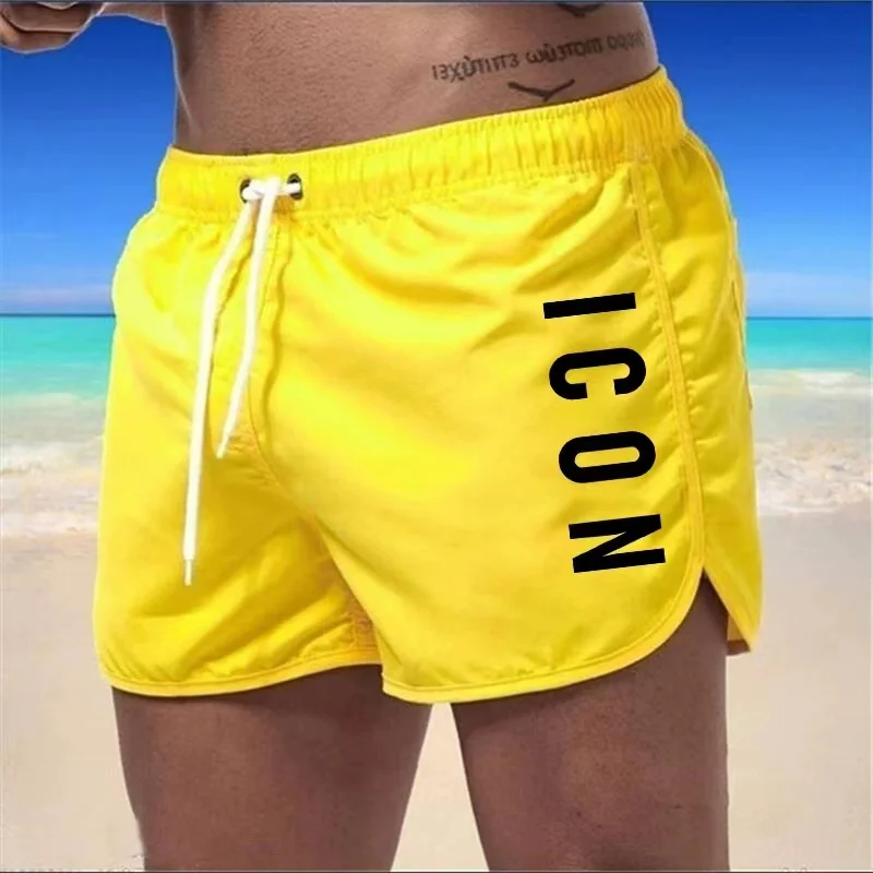 Color: Green, Size: L - ICON Summer men's luxury beach pants clothing quick dry gym jogging sexy shorts vacation casual swimming trunks