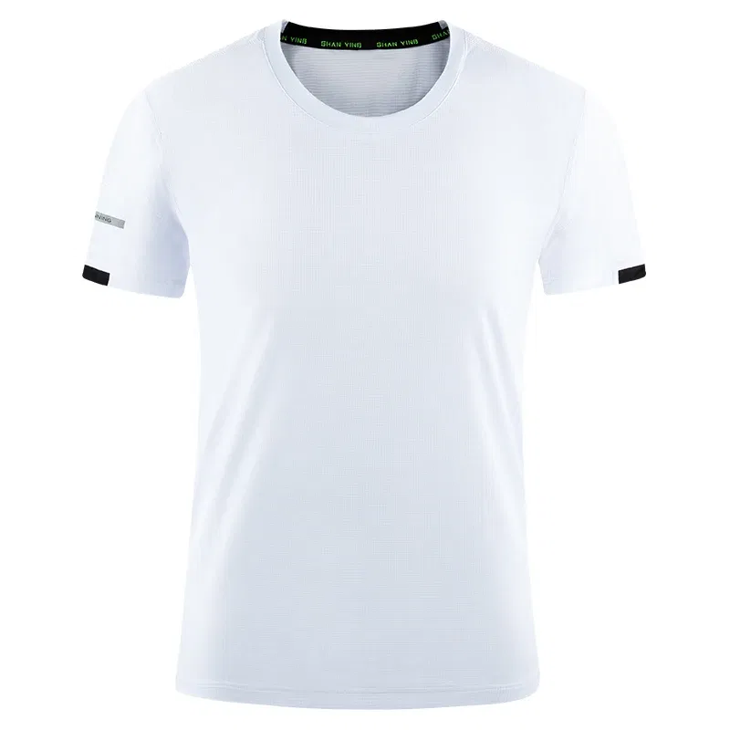 Color: WHITE, Size: XXL, Ships From: CN - Men's t-shirt quick-drying sports top, custom logo running T-shirt, trainer fitness shirt