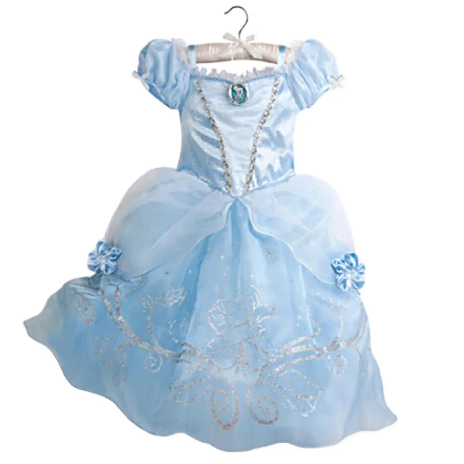 Kid Size: 9, Color: SKY BLUE - Belle Princess Dress for Girls Cosplay Beauty and The Beast Snow White Costumes Kids Halloween Carnival Birthday Clothes