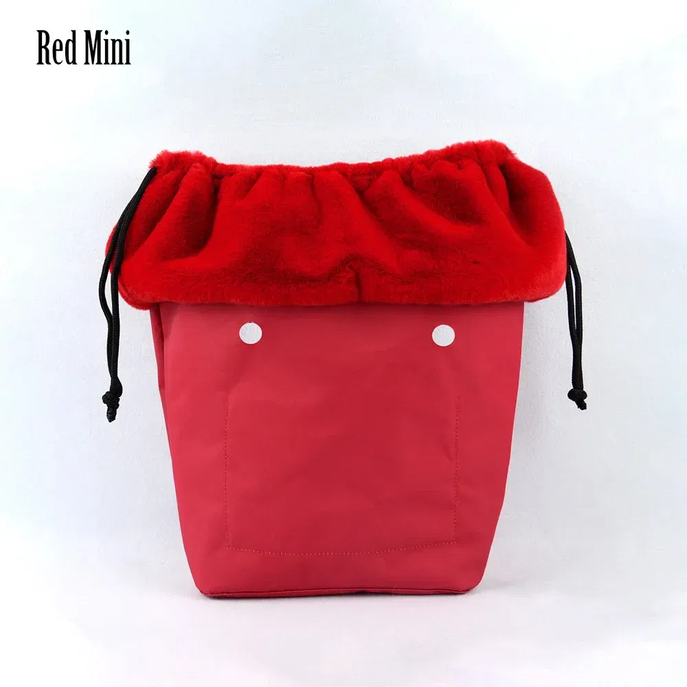 Color: Gold - 2025 Winter O Bag Large Capacity Classic Mini Plush Fur Furry Organizer Top Drawstring Colorful Inner Insert for Obag Winter
