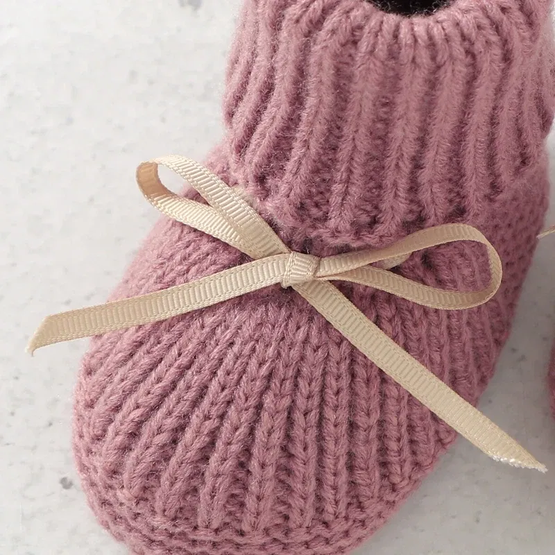 Color: Clear, Baby Age: 0-6 Months - Baby Shoes + Gloves Set Knit Newborn Girls Boys Boots Mitten Fashion Butterfly-knot Toddler Infant Slip-On Bed Shoes Hand Made