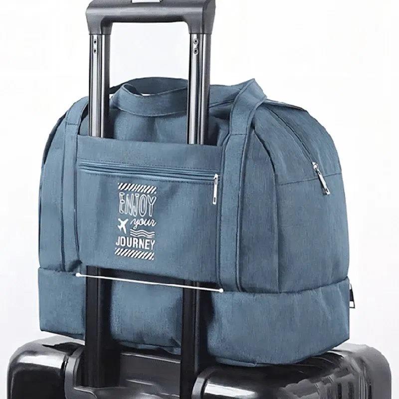 Color: GRAY - Fashion Folding Travel Bag Women Oxford Travel Weekend Overnight Bags Luggage Tote