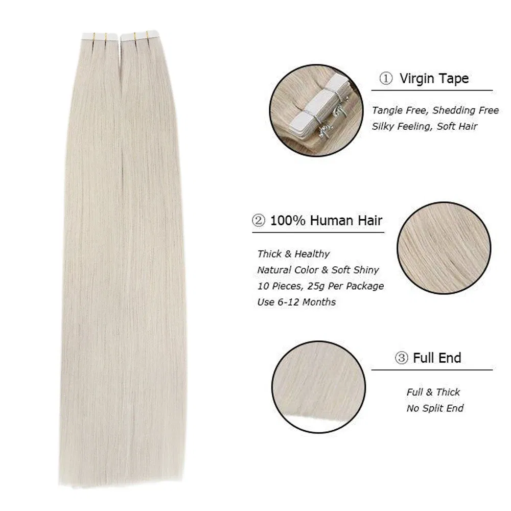 Color: T2/60, Items per Package: 10 pcs, Length: 22 inches, Life Span: 12 months - [Last 12 Months] Ugeat Tape in Hair Extensions Virgin Human Hair 10A Grade Tape in Extensions  Human Hair