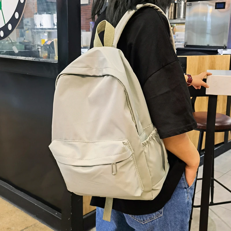 Color: SKY BLUE - Women Schoolbag Waterproof Large Capacity School Backpack Smooth Zipper Solid Teens Girl Casual Daypack Bag Student Supply NEW