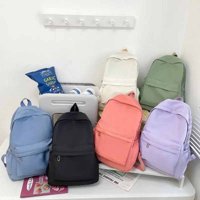 Color: SKY BLUE - Women Schoolbag Waterproof Large Capacity School Backpack Smooth Zipper Solid Teens Girl Casual Daypack Bag Student Supply NEW