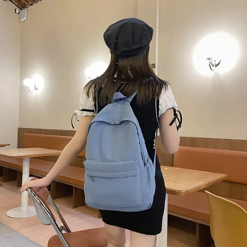 Color: SKY BLUE - Women Schoolbag Waterproof Large Capacity School Backpack Smooth Zipper Solid Teens Girl Casual Daypack Bag Student Supply NEW