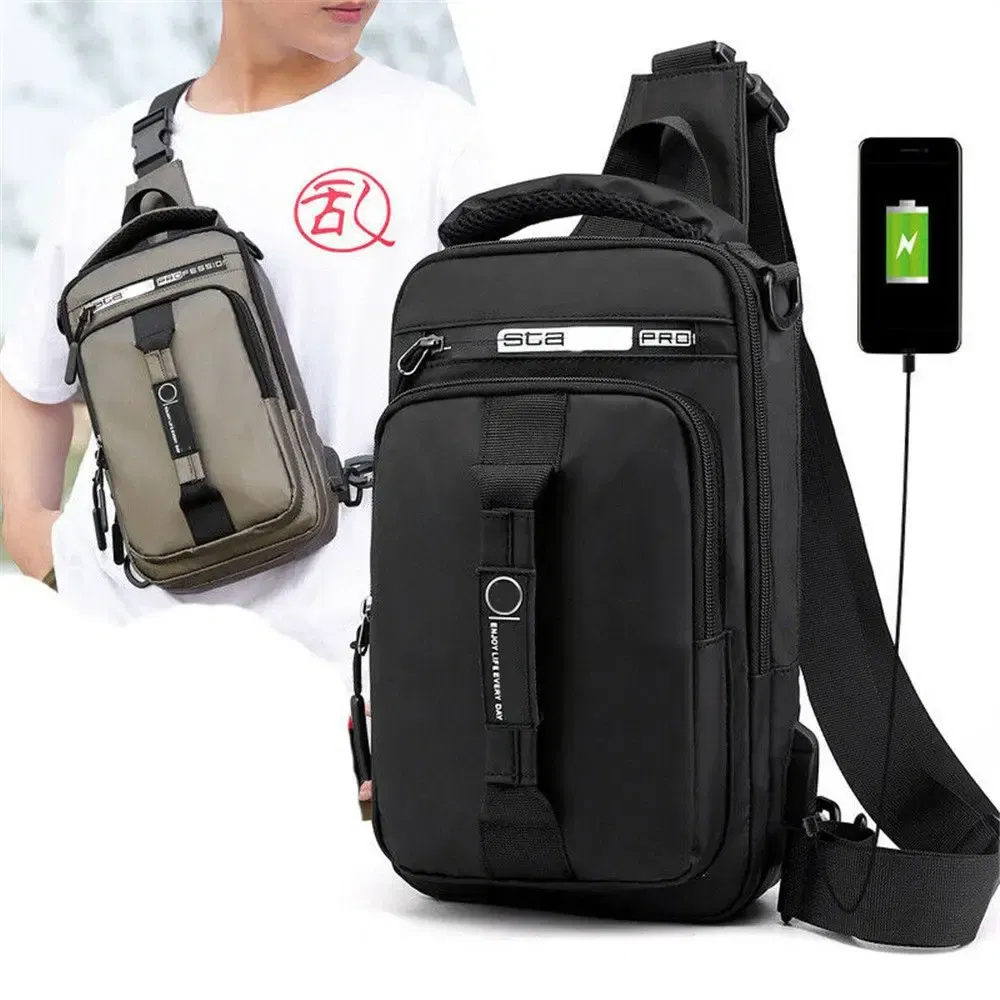 Color: black - Anti-theft Chest Shoulder Bag Men's Sling Crossbody Bag Messenger Backpack USB Port Bag