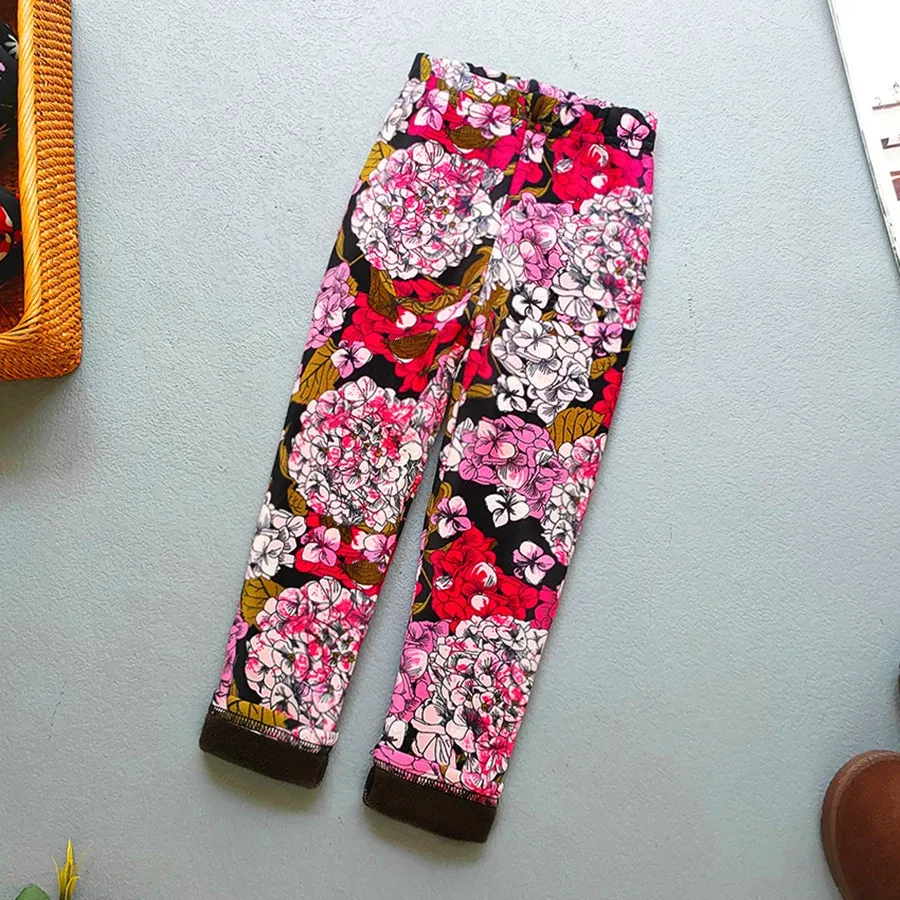 Color: Blue, Kid Size: 2T - Autumn Winter Print Flowers Thick Warm Kids Toddler Baby Girls Leggings Children's Pants