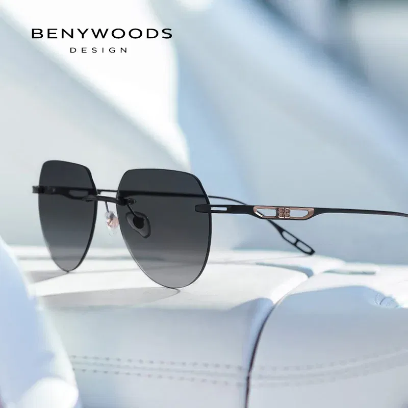 Benywoods Design Fashion Rimless Men's Sunglasses Gradient Photochromic UV400 Outdoor Sun Glasses Pure Titanium Eyewear BS23052
