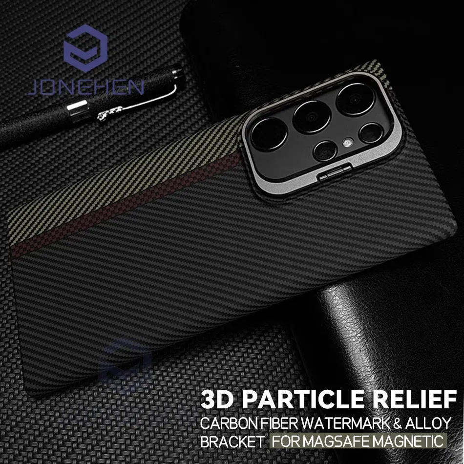Color: SKY BLUE, Material: POLYESTER - Magnetic Pixel Carbon Fibre Pattern Slim Case For Samsung Galaxy S24 Plus S23 Ultra Luxury Shockproof Hard Cover Stand Metal Len
