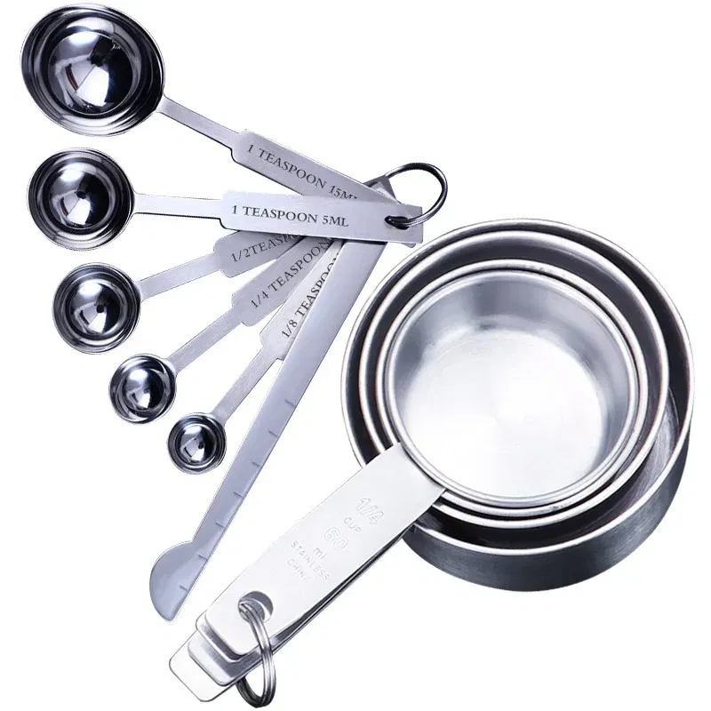 Color: light yellow - 8/10/11Pcs Stainless Steel Measuring Cups and Spoons Set Deluxe Premium Stackable Tablespoons Home Tools Kitchen Accessories