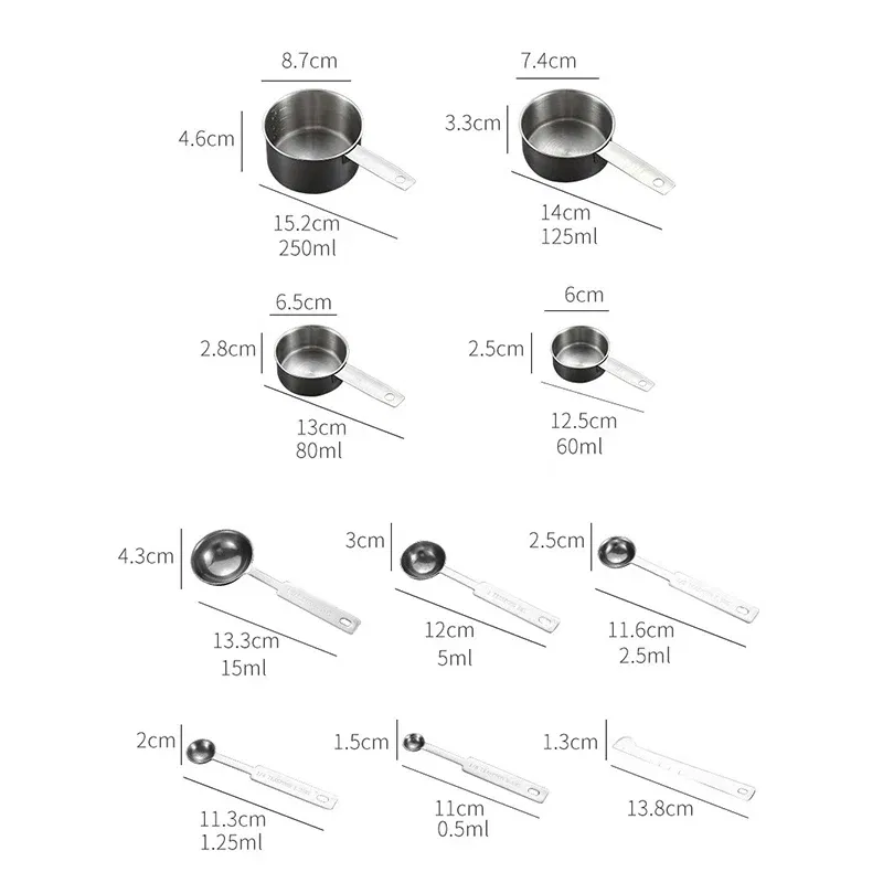 Color: light yellow - 8/10/11Pcs Stainless Steel Measuring Cups and Spoons Set Deluxe Premium Stackable Tablespoons Home Tools Kitchen Accessories