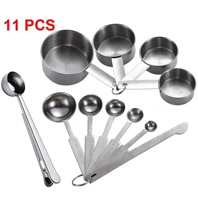 Color: light yellow - 8/10/11Pcs Stainless Steel Measuring Cups and Spoons Set Deluxe Premium Stackable Tablespoons Home Tools Kitchen Accessories