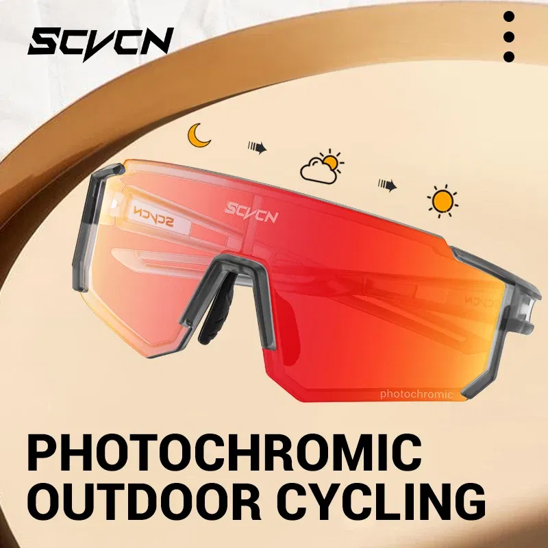 Color Name: PURPLE - SCVCN Color Photochromic Cycling Glasses Outdoo Fashion Sports Sunglasses Men MTB Cycling Sunglasses Women Road Bike Glasses